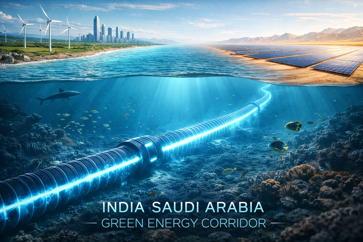 সমুদ্রের নিচ দিয়ে আসবে বিদ্যুৎ ভারত সৌদি আরবের ঐতিহাসিক গ্রিন এনার্জি করিডর চুক্তি এবং জ্বালানি খাতে এক নতুন বিপ্লব
