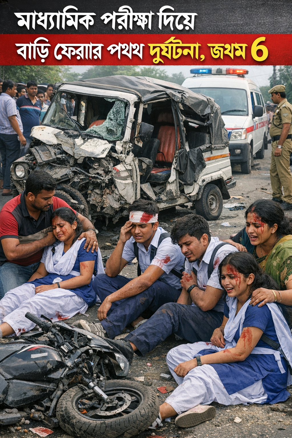 মাধ্যমিক পরীক্ষা শেষে বাড়ি ফেরার পথে সড়ক দুর্ঘটনা আহত ৬