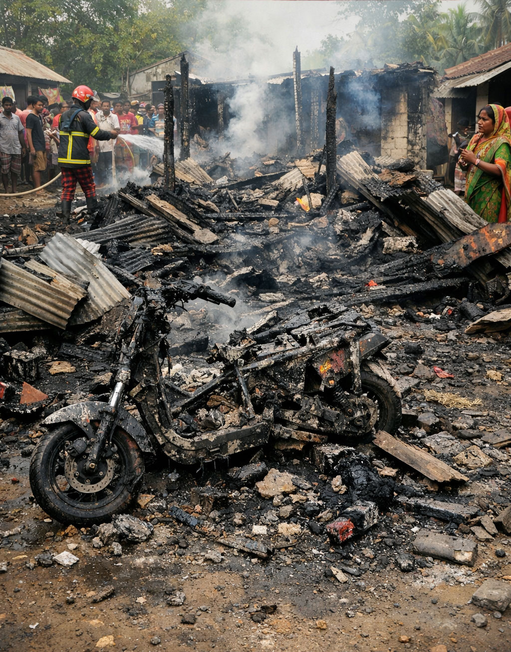 ইলেকট্রিক স্কুটারের ব্যাটারি বিস্ফোরণে ভয়াবহ আগুন পুড়ে ছাই পুরো বাড়ি