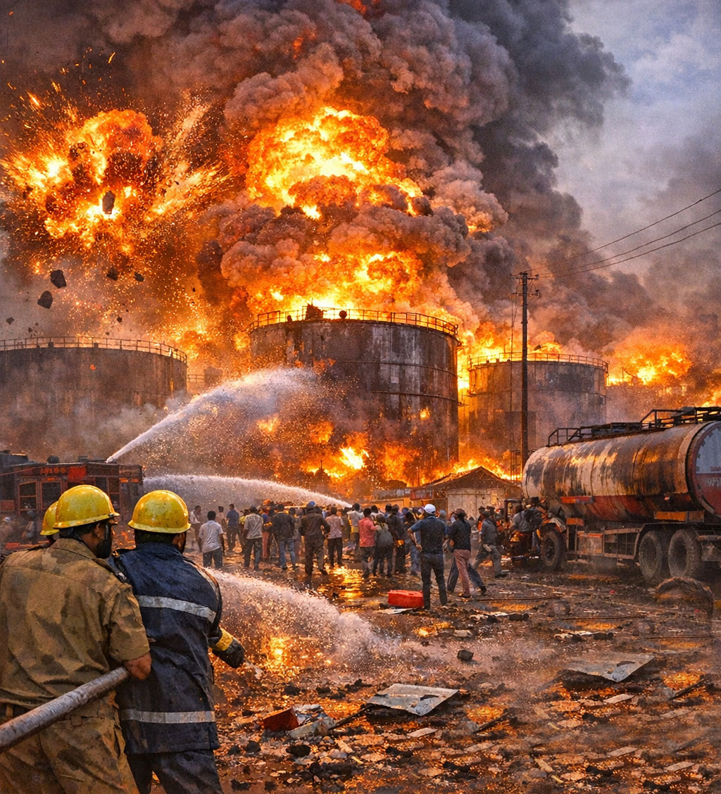 নন্দকুমারে তেলের গোডাউনে ভয়াবহ অগ্নিকাণ্ড একের পর এক বিস্ফোরণে আতঙ্ক ছড়াল এলাকায়