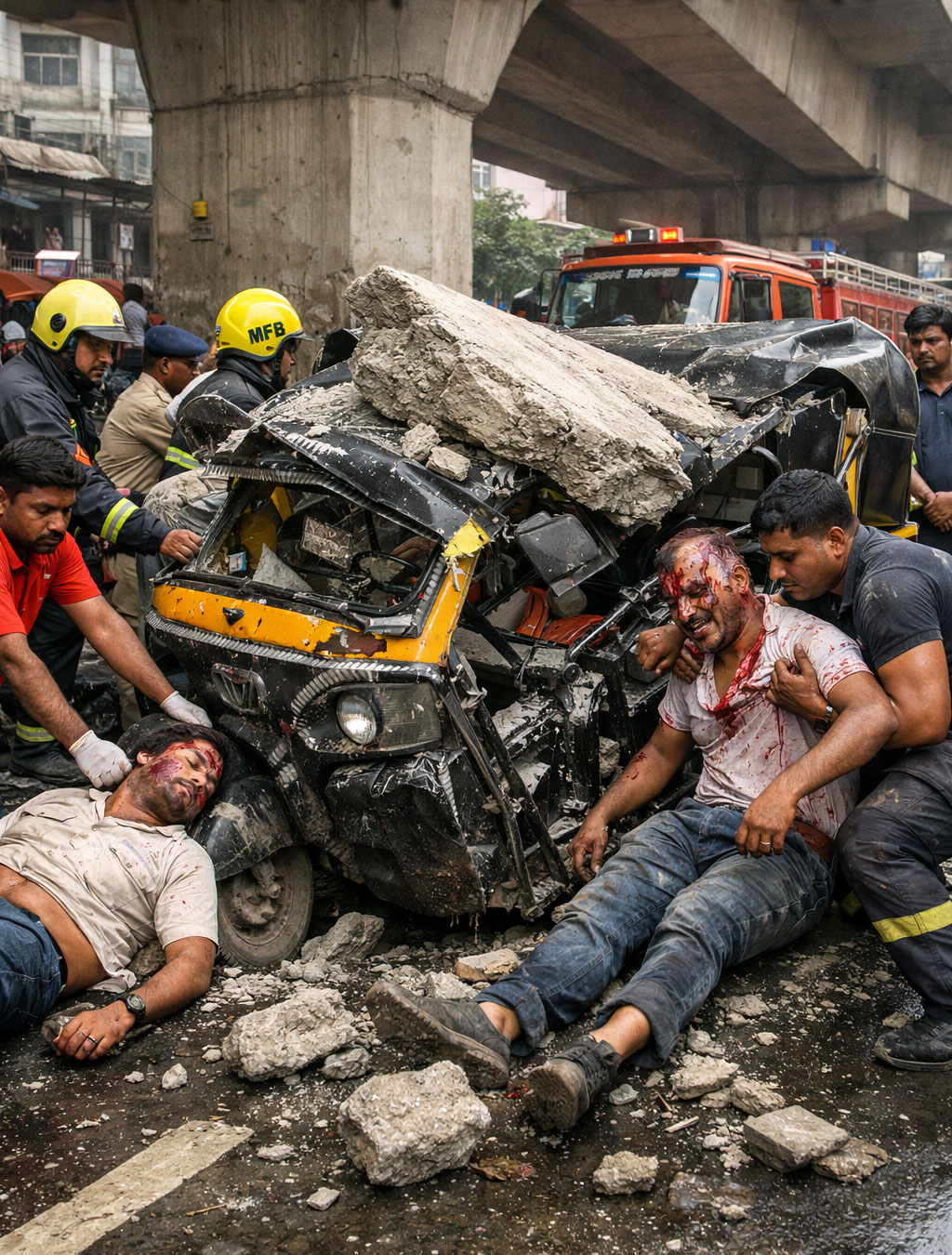 মুম্বইয়ে মেট্রো পিলারের ধ্বংস অটোর উপর পড়ে চারজন গুরুতর আহত