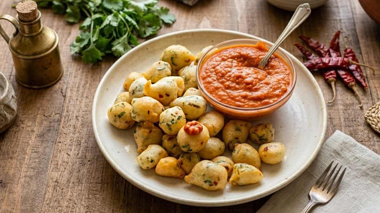 চাল আলুর কুড়মুড়ে পকোড়া টম্যাটোর টক ঝাল মিষ্টি চাটনিতে ডুবিয়ে নিলেই জমজমাট জলখাবার