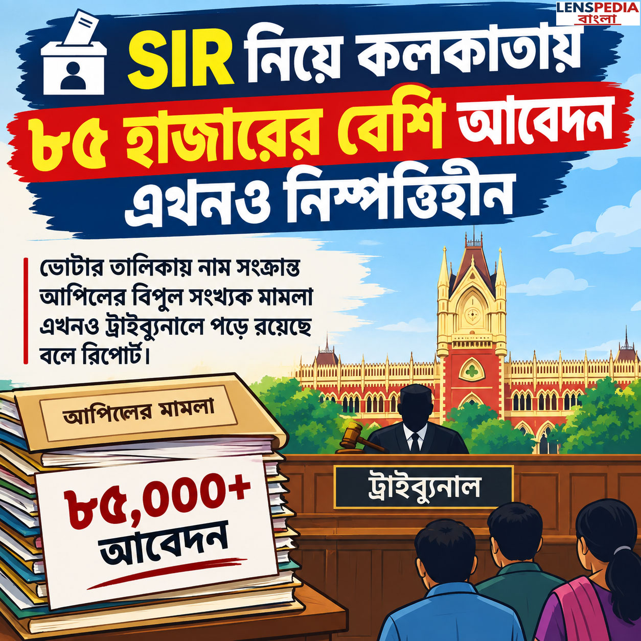 SIR ঘিরে বড় আপডেট! কলকাতায় ৮৫ হাজারেরও বেশি আবেদন এখনও নিষ্পত্তির অপেক্ষায়। ভোটার তালিকায় নাম সংক্রান্ত আপিল নিয়ে বাড়ছে নজর—কবে হবে এই আবেদনের নিষ্পত্তি?