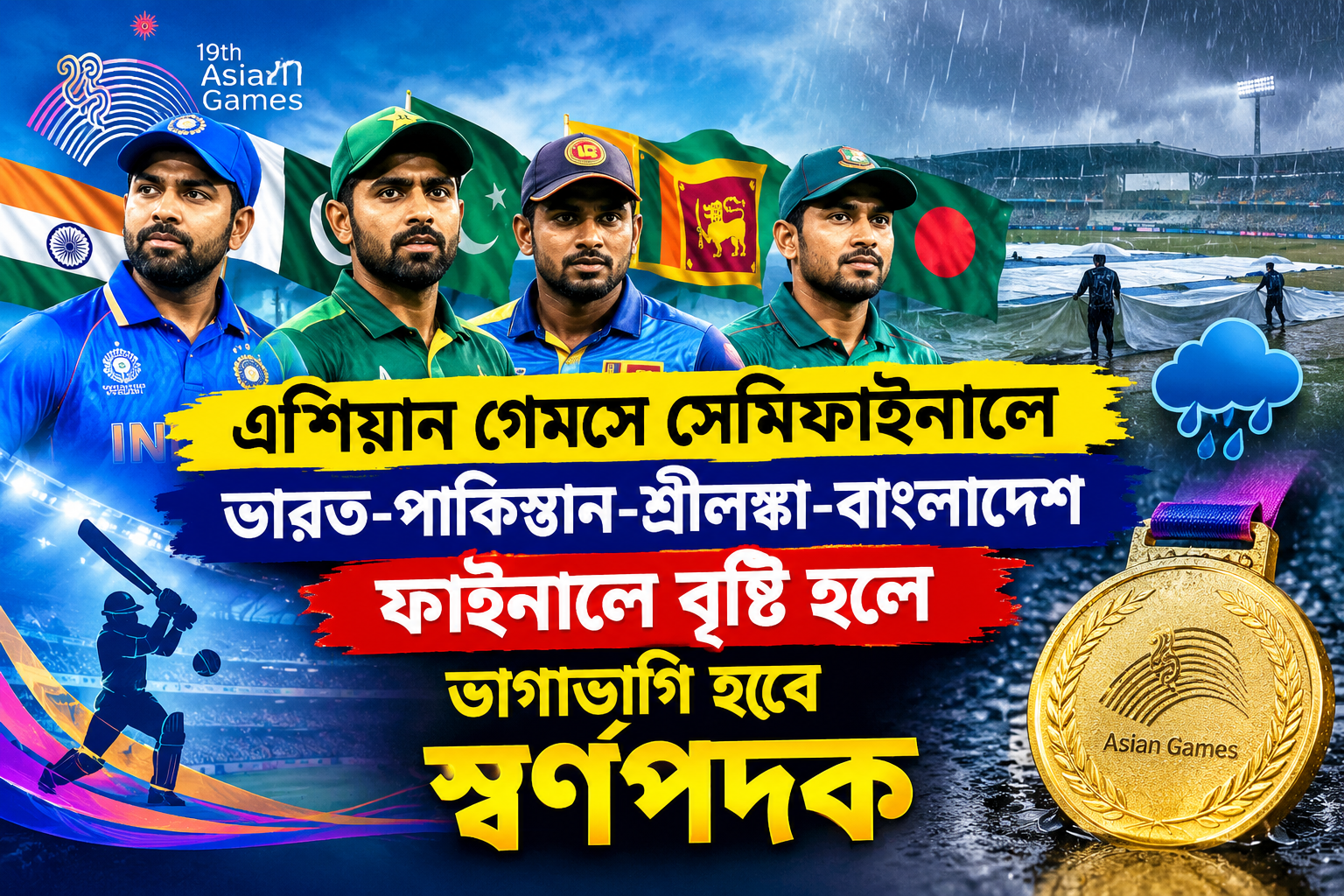 এশিয়ান গেমসে সেমিফাইনালে ভারত-পাকিস্তান-শ্রীলঙ্কা-বাংলাদেশ, ফাইনালে বৃষ্টি হলে ভাগাভাগি হবে স্বর্ণপদক