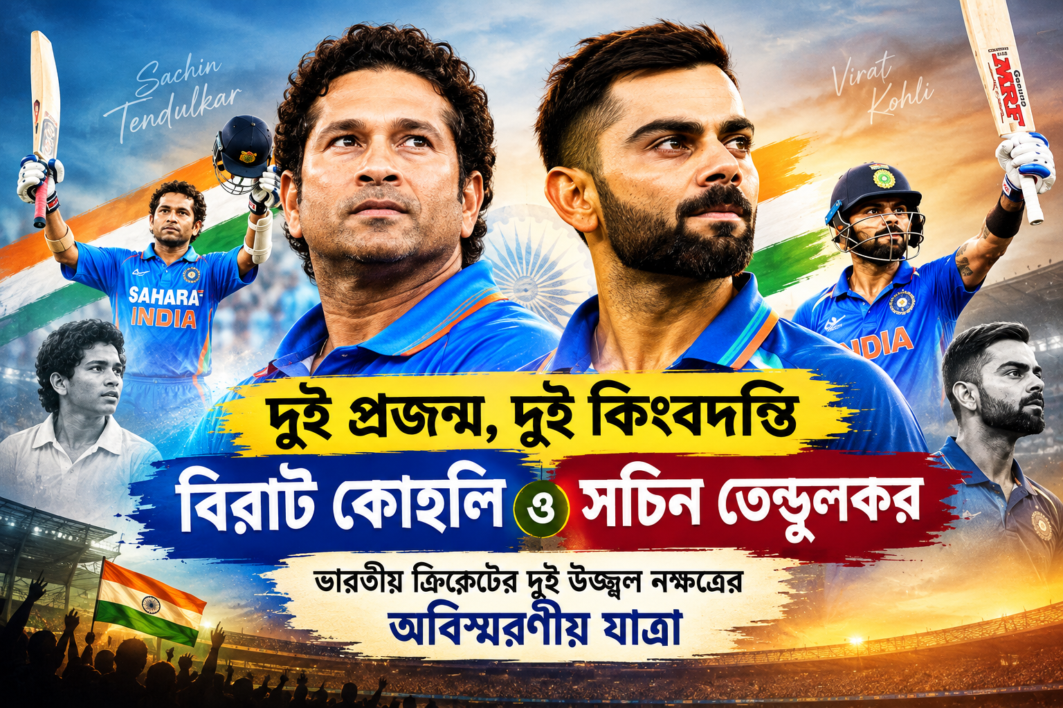 দুই প্রজন্ম, দুই কিংবদন্তি! বিরাট কোহলি ও সচিন তেন্ডুলকর ভারতীয় ক্রিকেটের দুই উজ্জ্বল নক্ষত্রের অবিস্মরণীয় যাত্রা