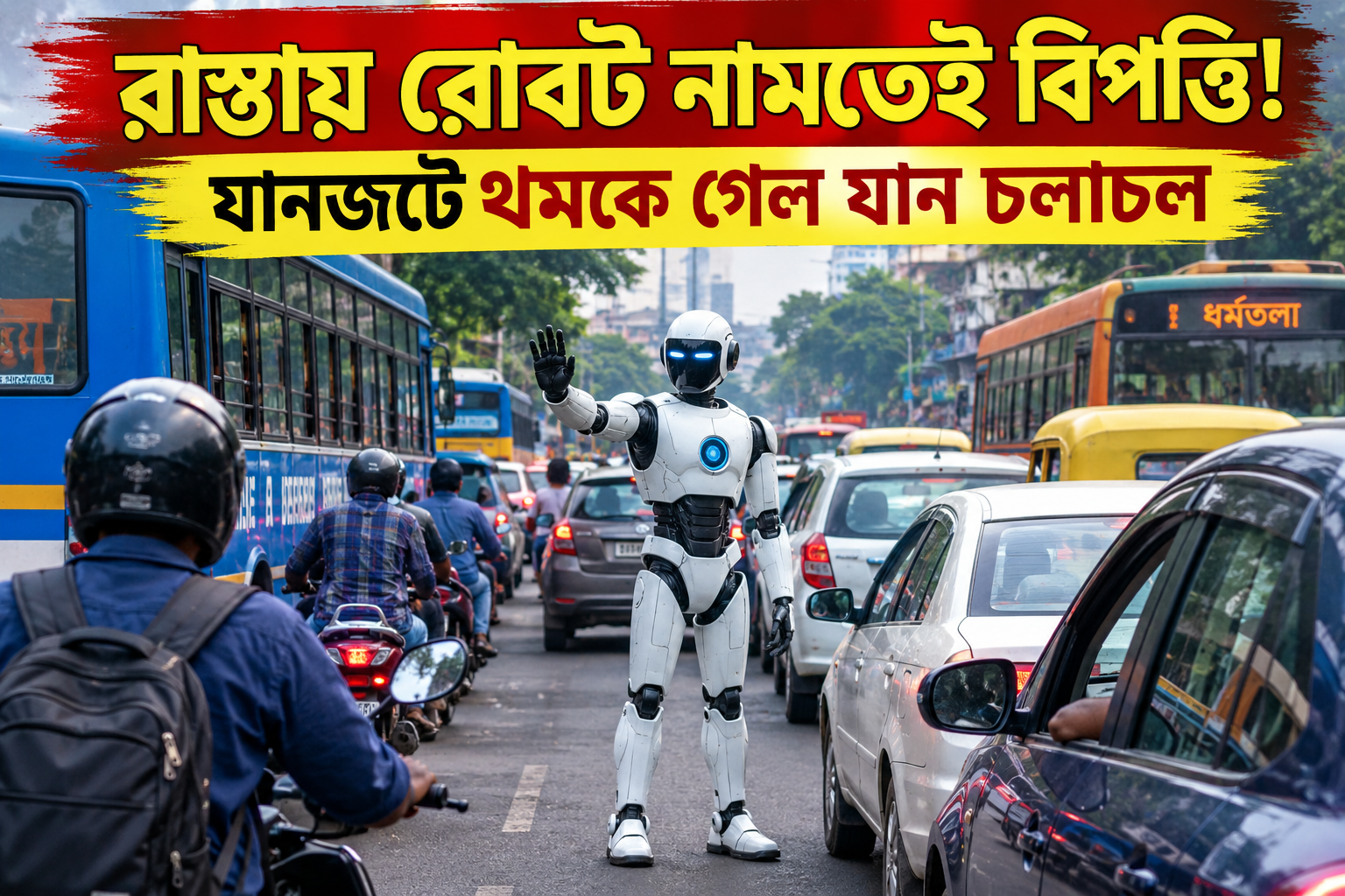   রাস্তায় রোবট নামতেই বিপত্তি যানজটে থমকে গেল যান চলাচল