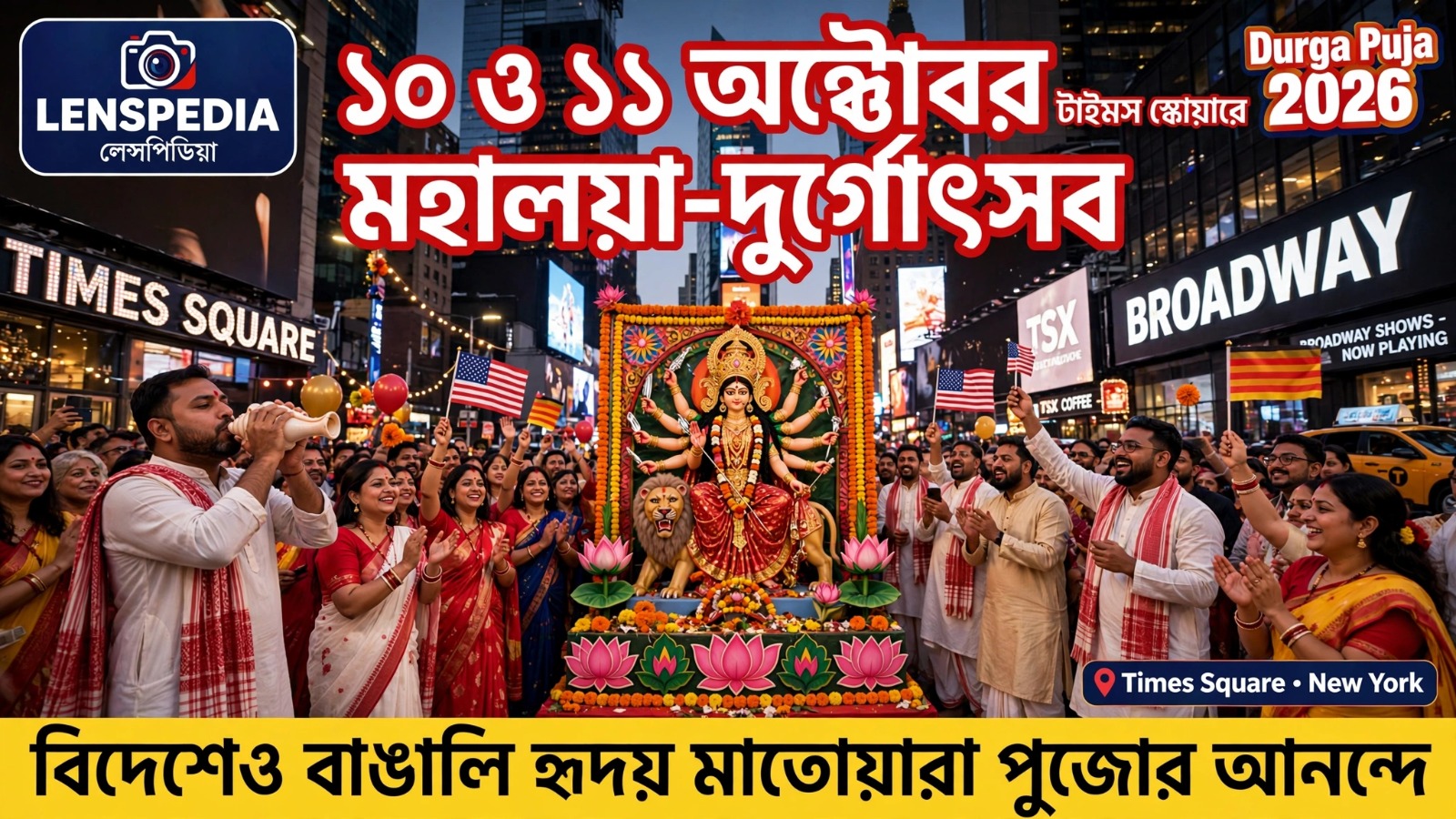 বিদেশের মাটিতে বাঙালির আবেগ, ১০ ও ১১ অক্টোবর টাইমস স্কোয়ারে মহালয়া-দুর্গোৎসব