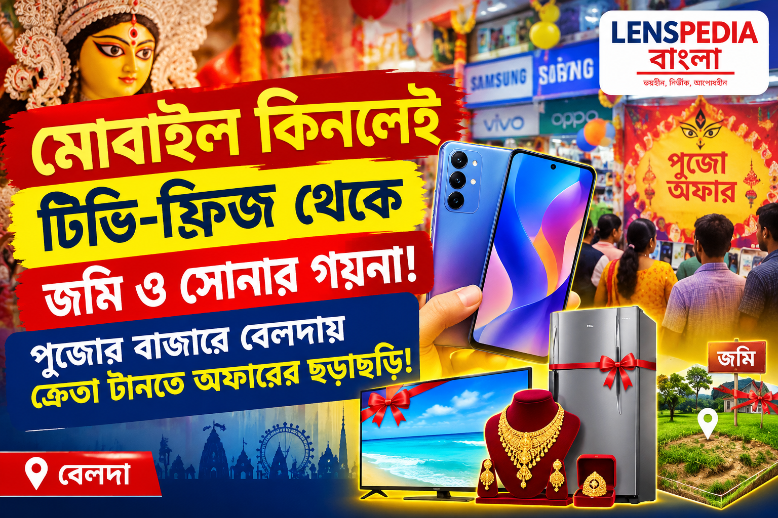 মোবাইল কিনলেই টিভি-ফ্রিজ থেকে জমি-সোনার গয়না! পুজোর বাজারে বেলদায় ক্রেতা টানতে অফারের ছড়াছড়ি