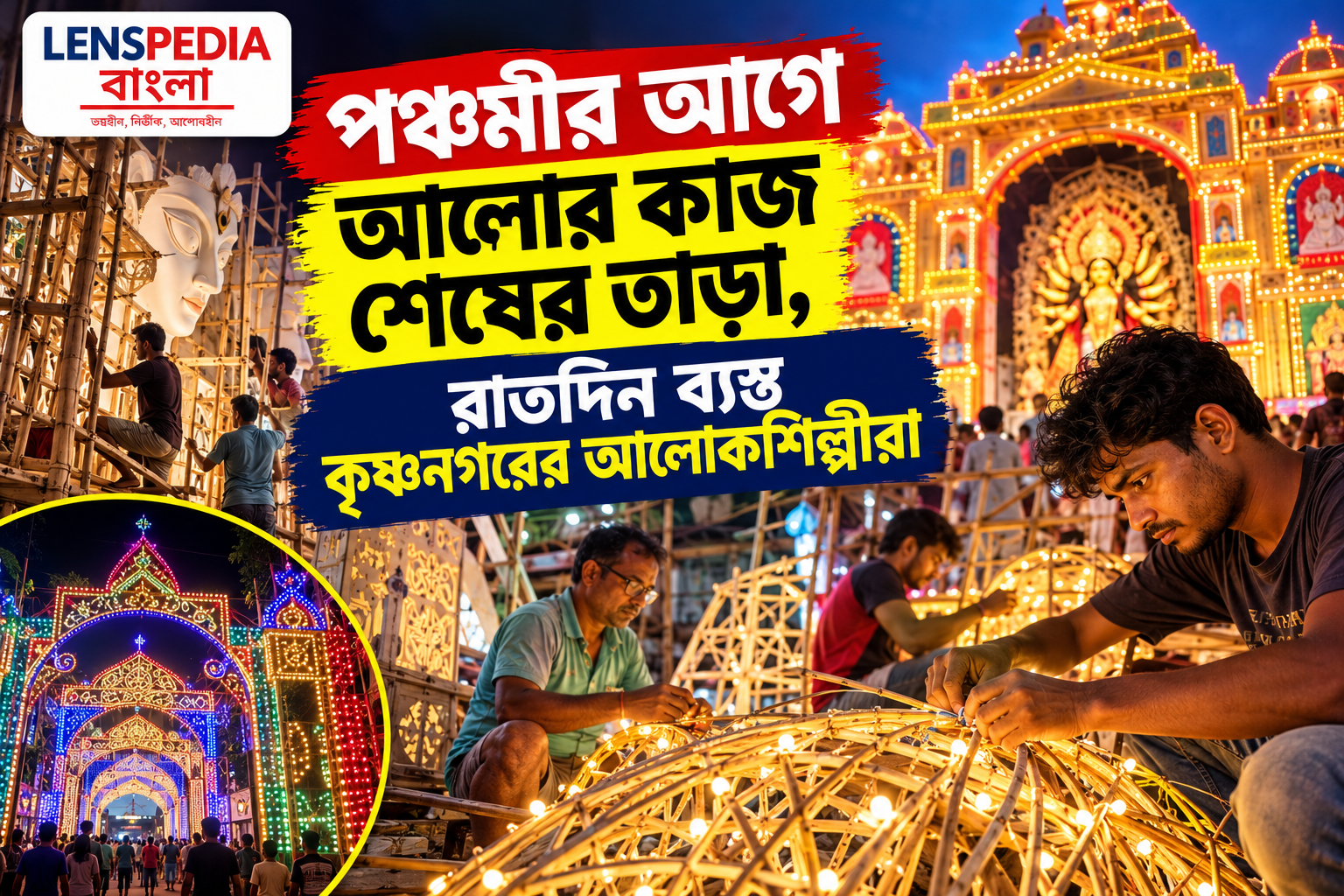 পঞ্চমীর আগেই শেষ করতে হবে আলোর কাজ, রাতদিন ব্যস্ত কৃষ্ণনগরের আলোকশিল্পীরা
