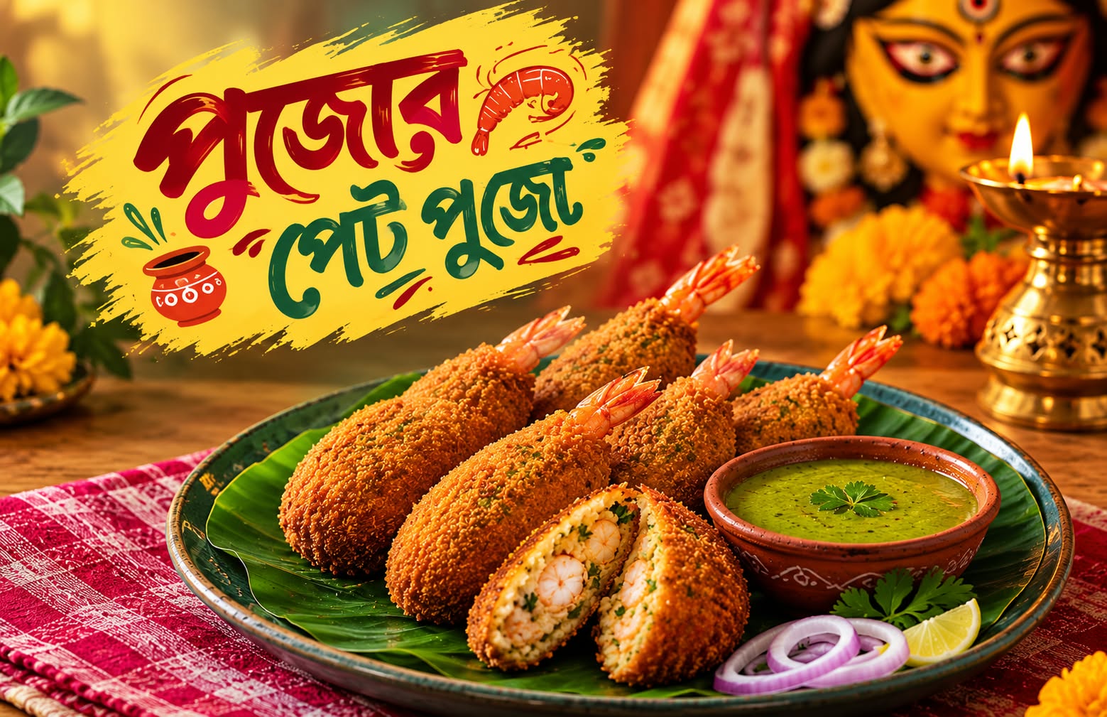 পুজোর আড্ডায় জমুক মোচা-চিংড়ির চপ!