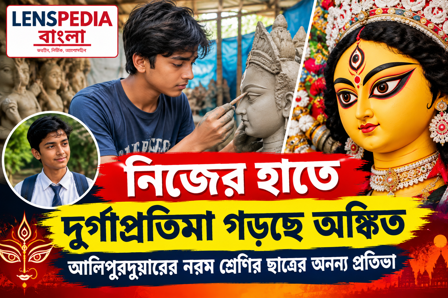প্রথাগত শিক্ষা ছাড়াই দুর্গাপ্রতিমা তৈরি! মাত্র ৮ বছর বয়স থেকে নিজের হাতে দেবী গড়ছে নবম শ্রেণির ছাত্র অঙ্কিত