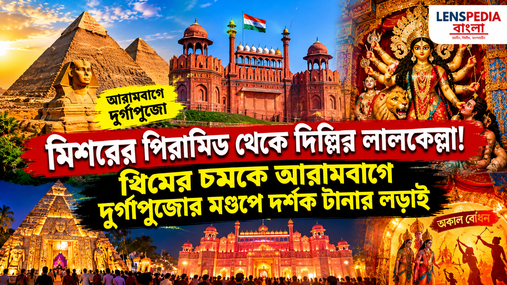 **মিশরের পিরামিড থেকে দিল্লির লালকেল্লা! থিমের চমকে আরামবাগে দুর্গাপুজোর মণ্ডপে দর্শক টানার লড়াই**