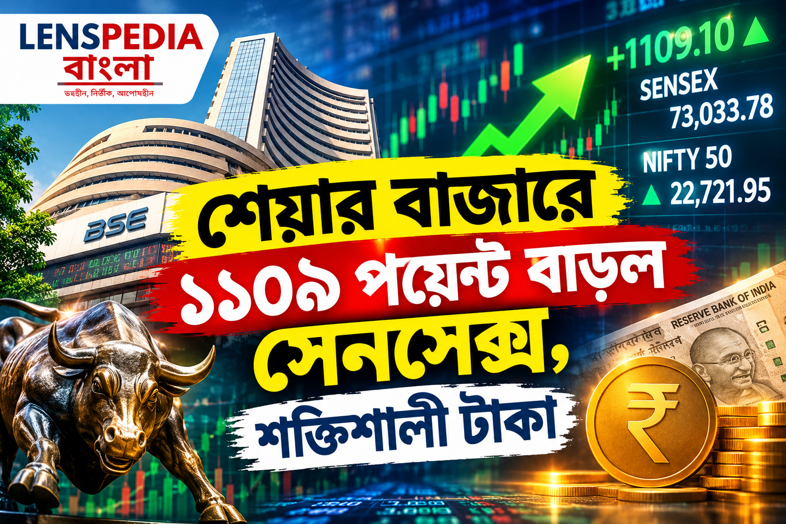 **টানা পতনের পর শেয়ার বাজারে বড়সড় প্রত্যাবর্তন! ১১০৯ পয়েন্ট বাড়ল সেনসেক্স, শক্তিশালী টাকাও**
