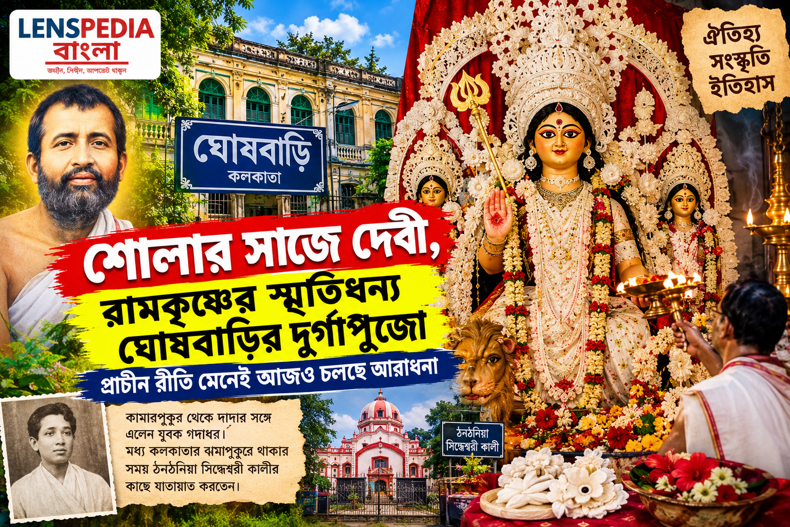 শোলার সাজে দেবী, রামকৃষ্ণের পদধূলিধন্য ঘোষবাড়িতে আজও প্রাচীন রীতিতে দুর্গাপুজো