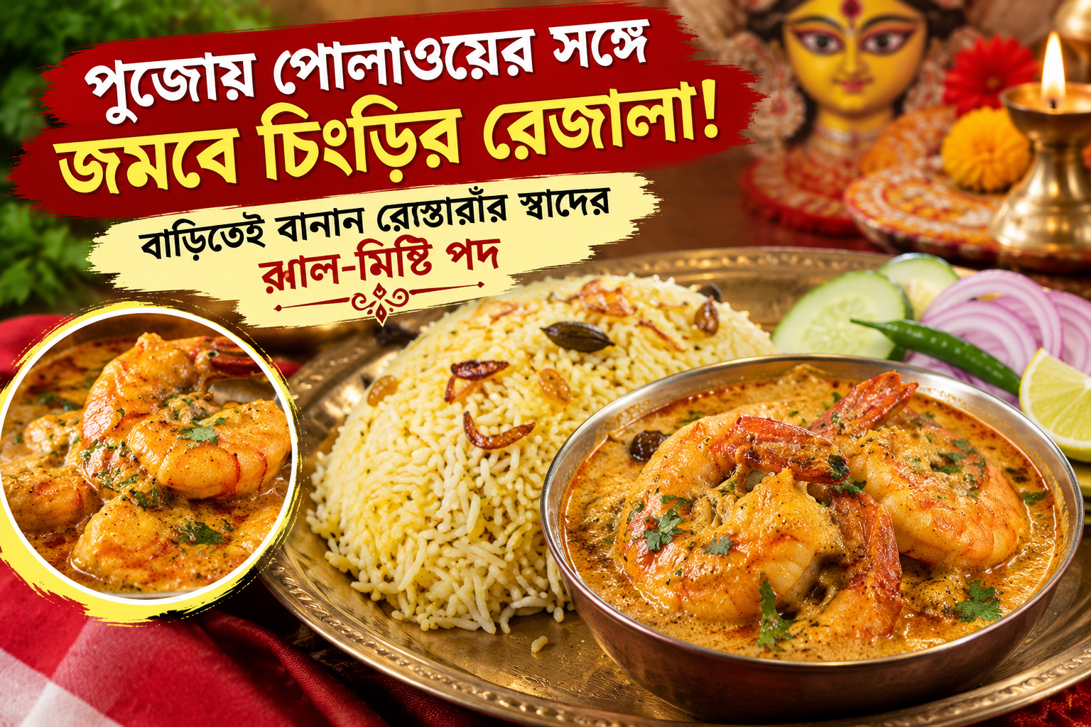 পুজোয় পোলাওয়ের সঙ্গে জমবে চিংড়ির রেজালা! বাড়িতেই বানান রেস্তোরাঁর স্বাদের ঝাল-মিষ্টি পদ