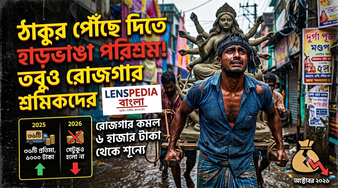ঠাকুর পৌঁছে দিতে হাড়ভাঙা পরিশ্রম, তবুও শূন্য পকেট! পুজোর মুখে চরম আর্থিক সংকটে পরিবহন শ্রমিকরা