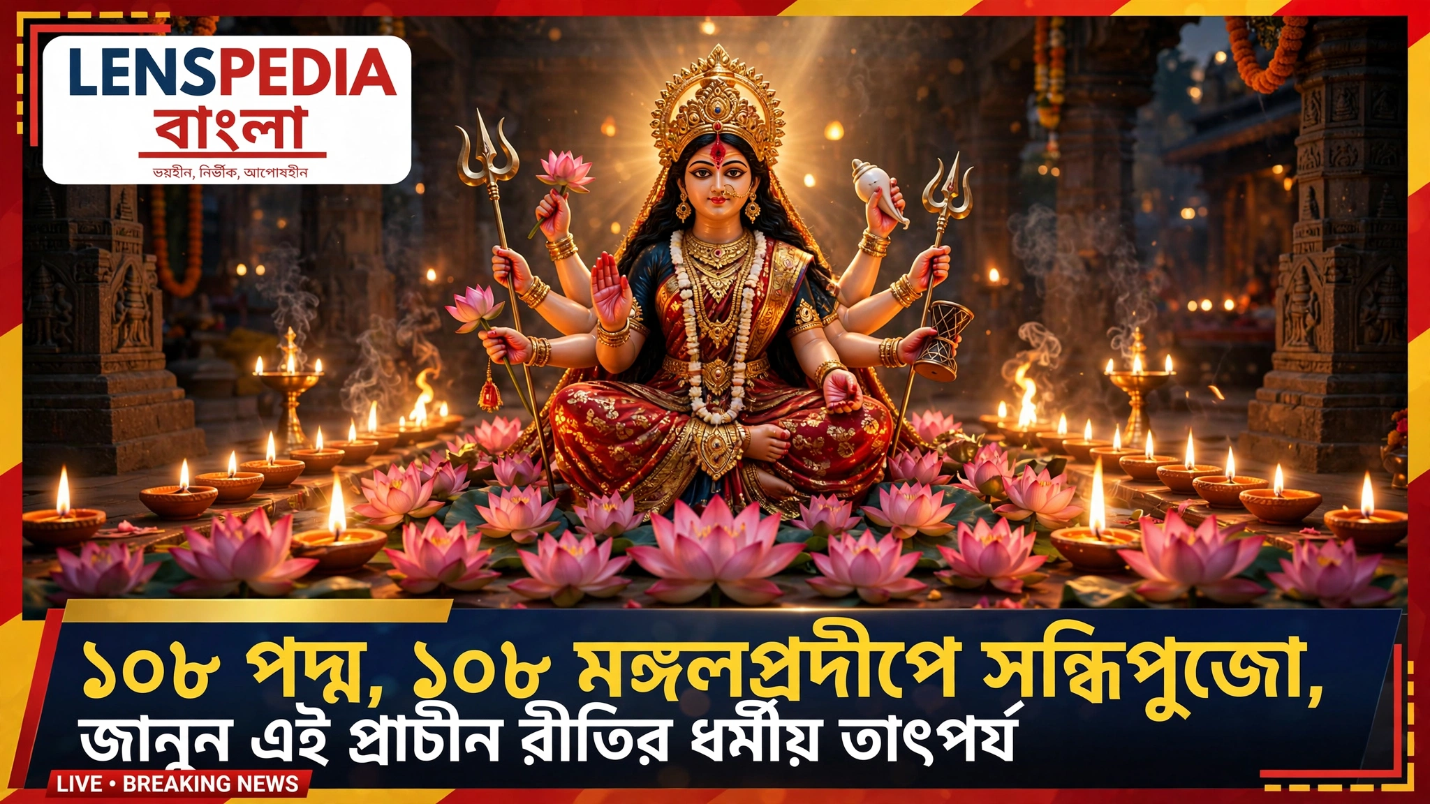 - ১০৮ পদ্ম, ১০৮ মঙ্গলপ্রদীপে সন্ধিপুজো, জানুন এই প্রাচীন রীতির ধর্মীয় তাৎপর্য
