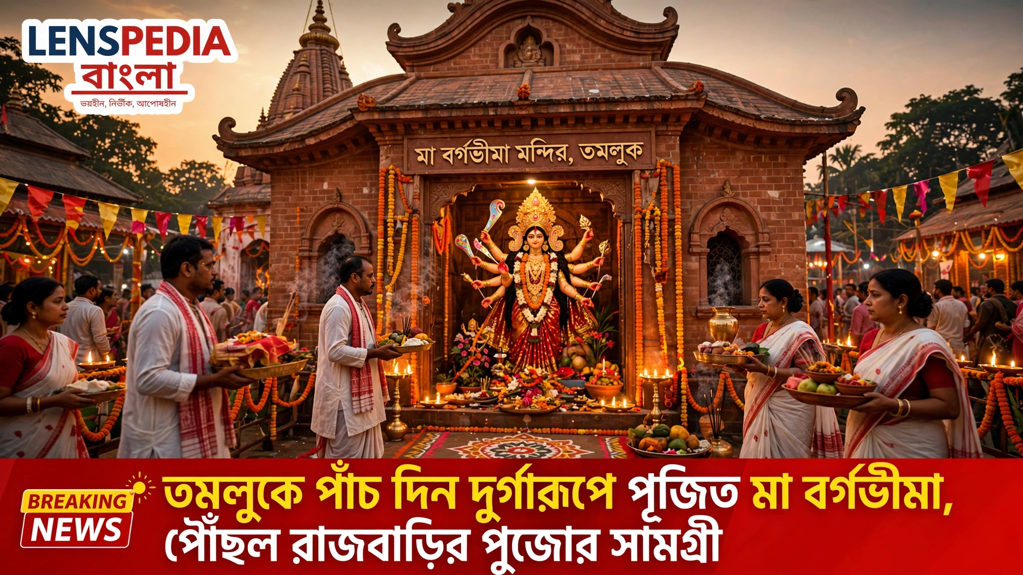 তমলুকে পাঁচ দিন দুর্গারূপে পূজিত মা বর্গভীমা, পৌঁছল রাজবাড়ির পুজোর সামগ্রী