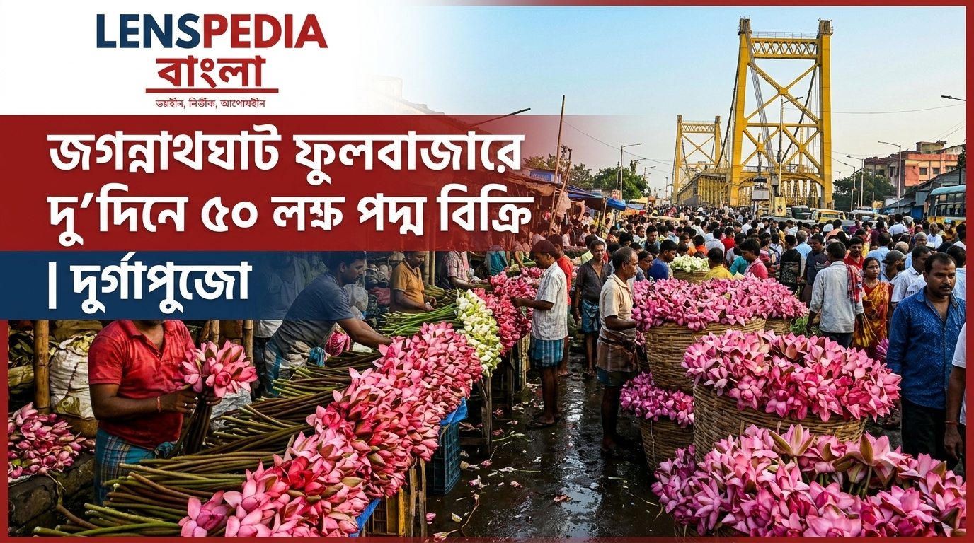 দুর্গাপুজোয় ফুলের বাজারে পদ্মের রেকর্ড বিক্রি! জগন্নাথঘাটে দু’দিনে বিক্রি প্রায় ৫০ লক্ষ পদ্ম, নবমী পর্যন্ত চাঙ্গা বাজারের আশা