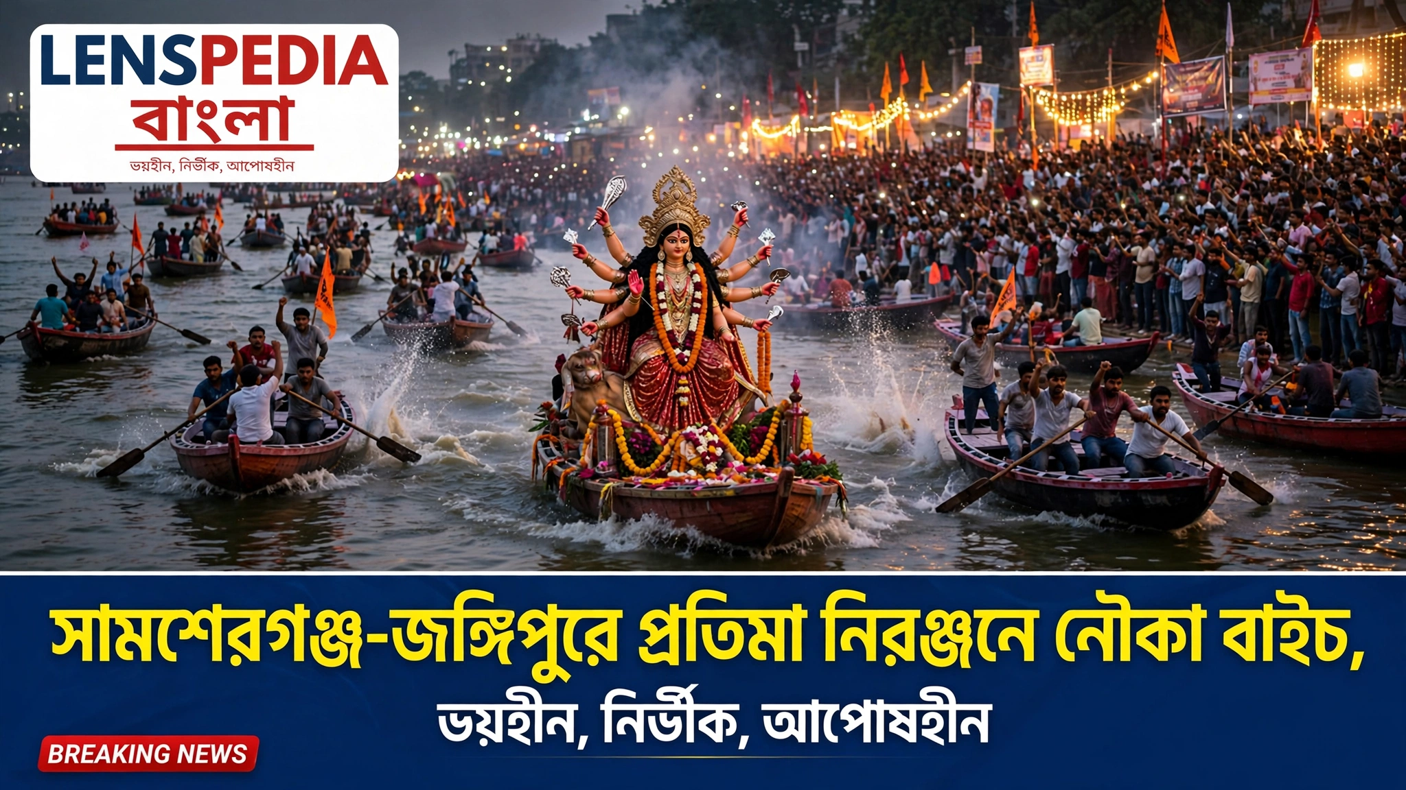 প্রতিমা নিরঞ্জনে ঐতিহ্যবাহী নৌকা বাইচ, সামশেরগঞ্জ-জঙ্গিপুরে উপচে পড়ল ভিড়