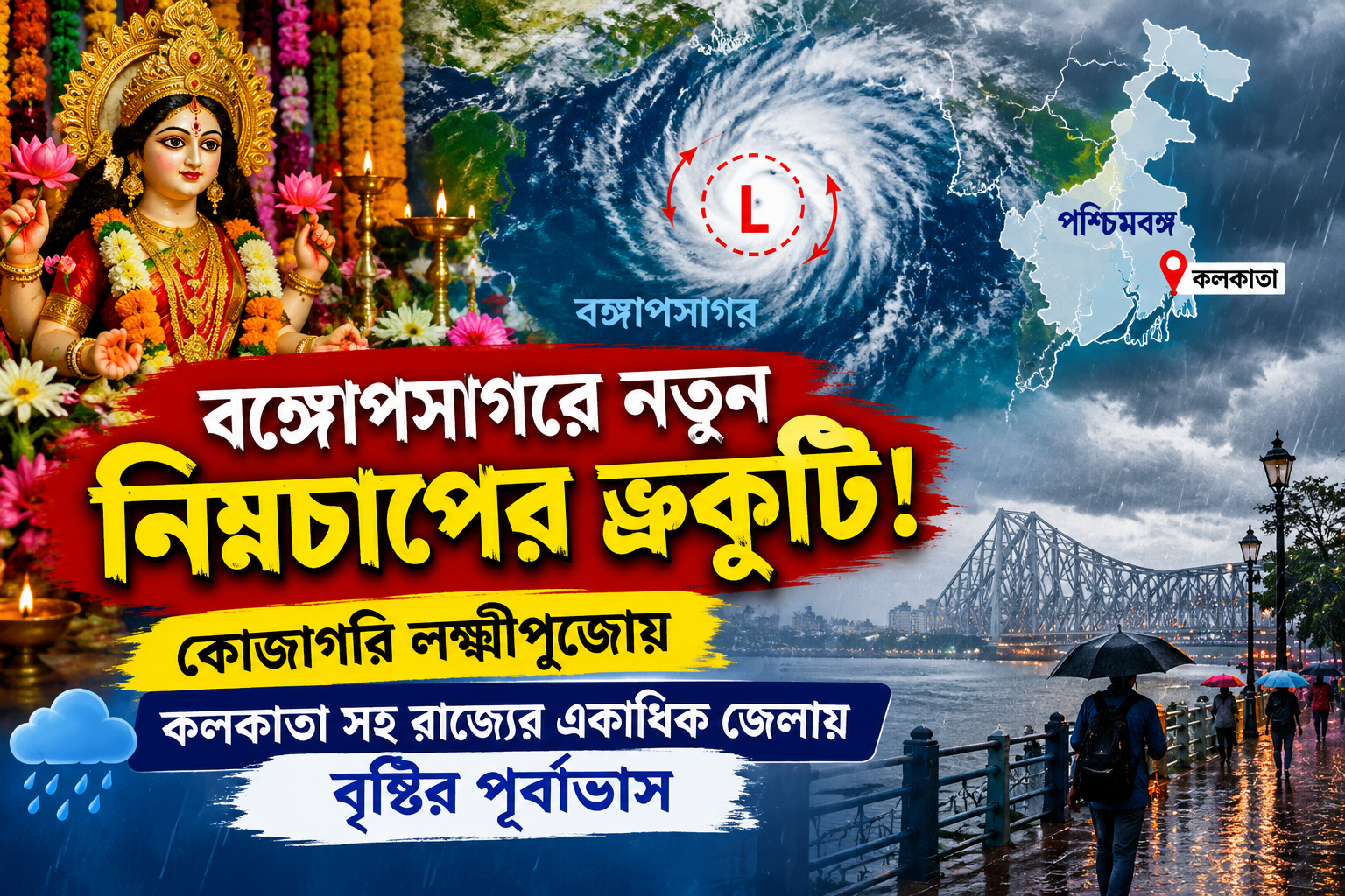 বঙ্গোপসাগরে নতুন নিম্নচাপের ভ্রুকুটি কোজাগরি লক্ষ্মীপুজোয় কলকাতা সহ রাজ্যের একাধিক জেলায় বৃষ্টির পূর্বাভাস
