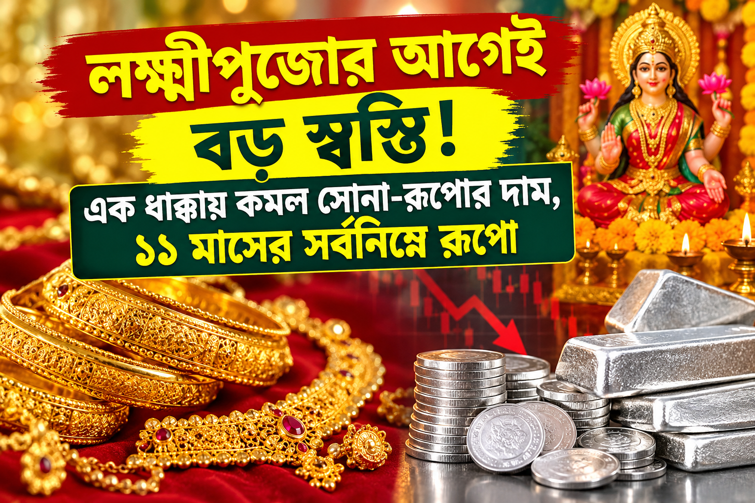 লক্ষ্মীপুজোর আগেই বড় স্বস্তি এক ধাক্কায় কমল সোনা রুপোর দাম, ১১ মাসের সর্বনিম্নে রুপো