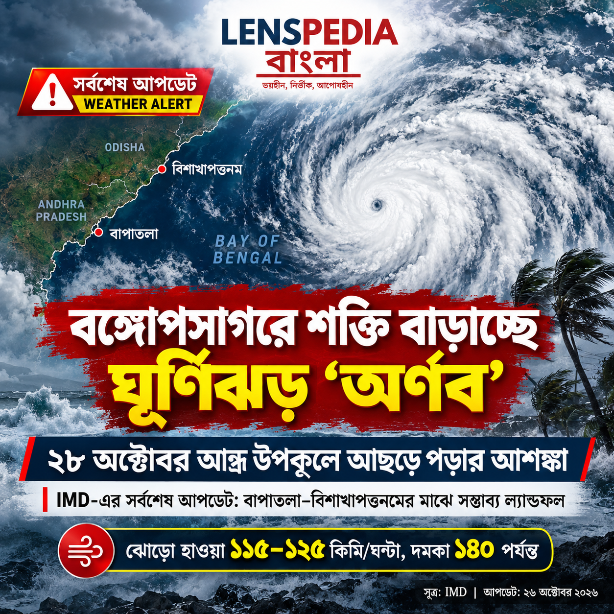 বঙ্গোপসাগরে শক্তি বাড়াচ্ছে ঘূর্ণিঝড় ‘অর্ণব’! কবে, কোথায় আছড়ে পড়তে পারে? জানুন আবহাওয়ার সর্বশেষ আপডেট