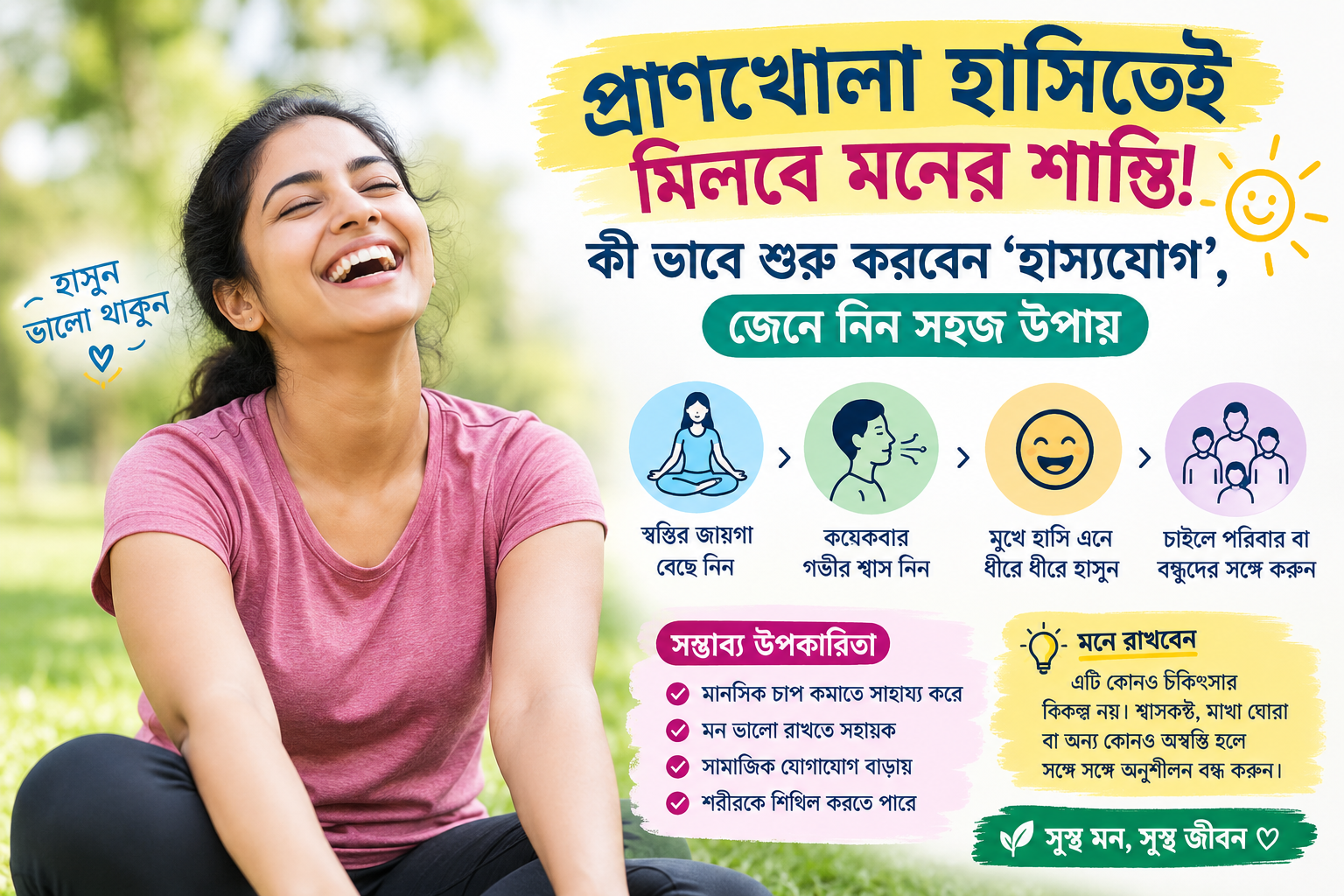 প্রাণখোলা হাসিতেই মিলবে মনের শান্তি কী ভাবে শুরু করবেন হাস্যযোগ, জেনে নিন সহজ উপায়